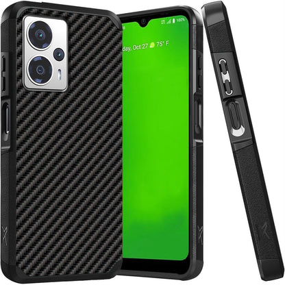 For Cricket Outlast 5G (2024) Slim Tough Strong Protection Shock Absorption Hybrid Dual Layer Hard PC + TPU Rubber Silicone Armor Case Cover Carbon Fiber Black