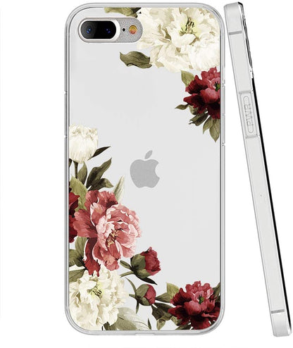 For Apple iPhone 15 Pro Max (6.7") Floral Patterns Design Clear TPU Silicone Shock Absorption Bumper Hard Back  Phone Case Cover