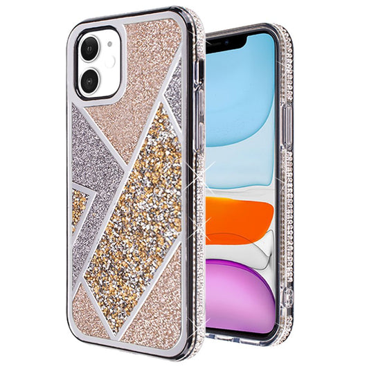 For Apple iPhone 16 Pro Max (6.9") Cute Fancy Glitter Bling Diamond Rhinestone Sparkly Bumper Fashion Shiny Hybrid Rugged TPU Case Cover Gold