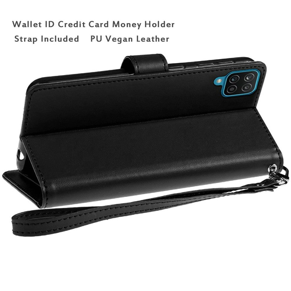 For Apple iPhone 16 (6.1") Wallet PU Leather Credit Card ID Cash Holder Slot Dual Flip Pouch with Stand and Strap Case Cover