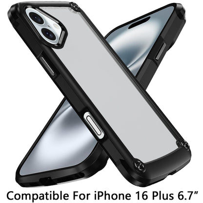 For Apple iPhone 16 Plus (6.7") Ultimate Hybrid Transparent Rubber with Metal Buttons & Camera Edges Hard TPU Frame Corner Bumper Case Cover