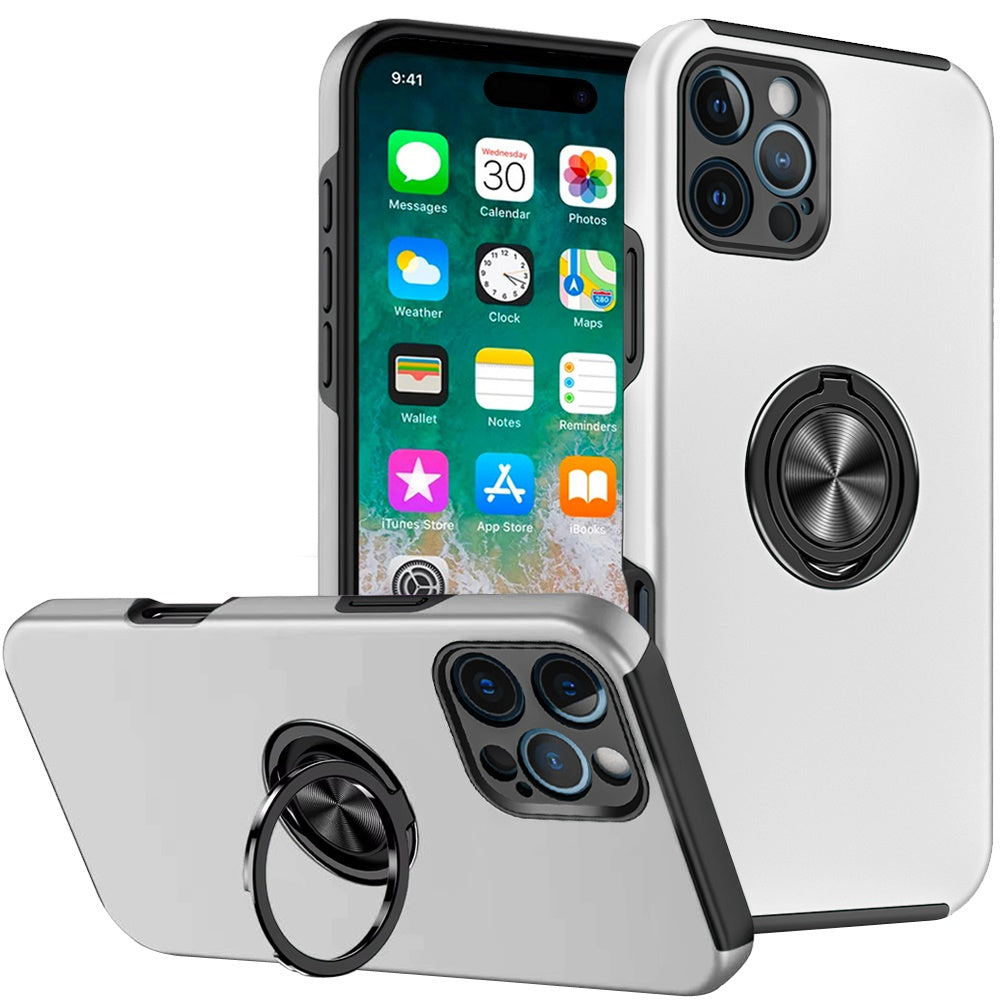 For Apple iPhone 16 Pro (6.3") Hybrid Slim Kickstand with Metal Invisible Ring Stand Holder Fit Magnetic Car Mount Shockproof Case Cover