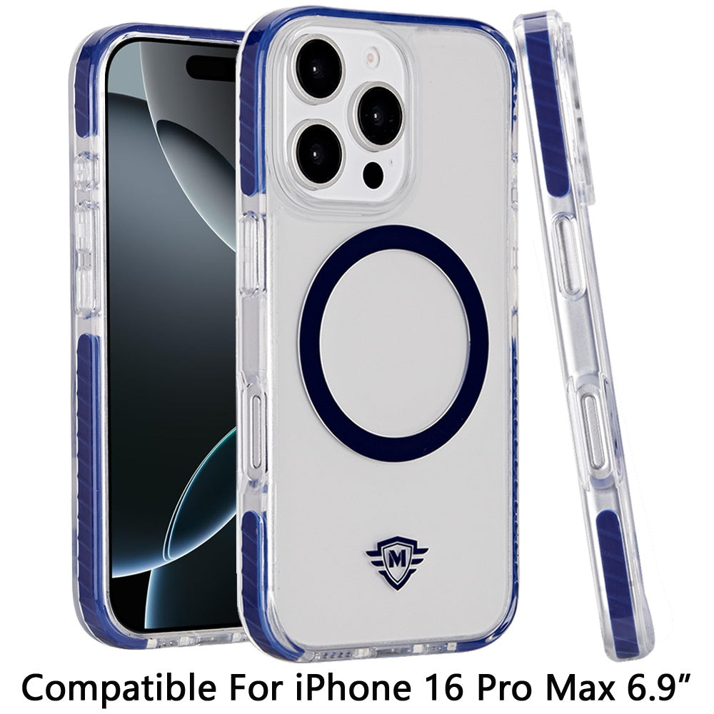 For Apple iPhone 16 Pro Max (6.9") Hybrid Transparent TPU Circle Magnetic [Compatible with MagSafe] Shockproof Color Frame Bumper Case Cover