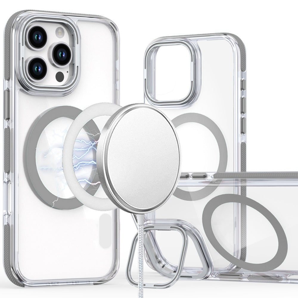 Apple iPhone 16 Plus (6.7") Hybrid Clear Invisible Camera Bracket Stand [With Magsafe Magnetic Circle] Shockproof Color Frame