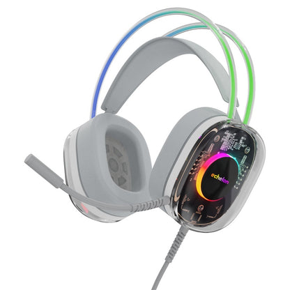 Echelon SoundScape See-Through RGB Gaming Headset w/ USB-C Mic - Grey, Hands-free