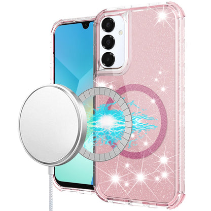 For Samsung Galaxy A16 5G Magnetic Ring Circle Glitter Bling Sparkle 3in1 Hybrid [Compatible with Magsafe] Clear Shockproof Case Cover