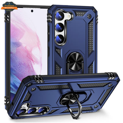 For Samsung Galaxy A16 5G Shockproof Hybrid Dual Layer PC + TPU with Ring Stand Metal Kickstand Heavy Duty Armor Shell Case Cover