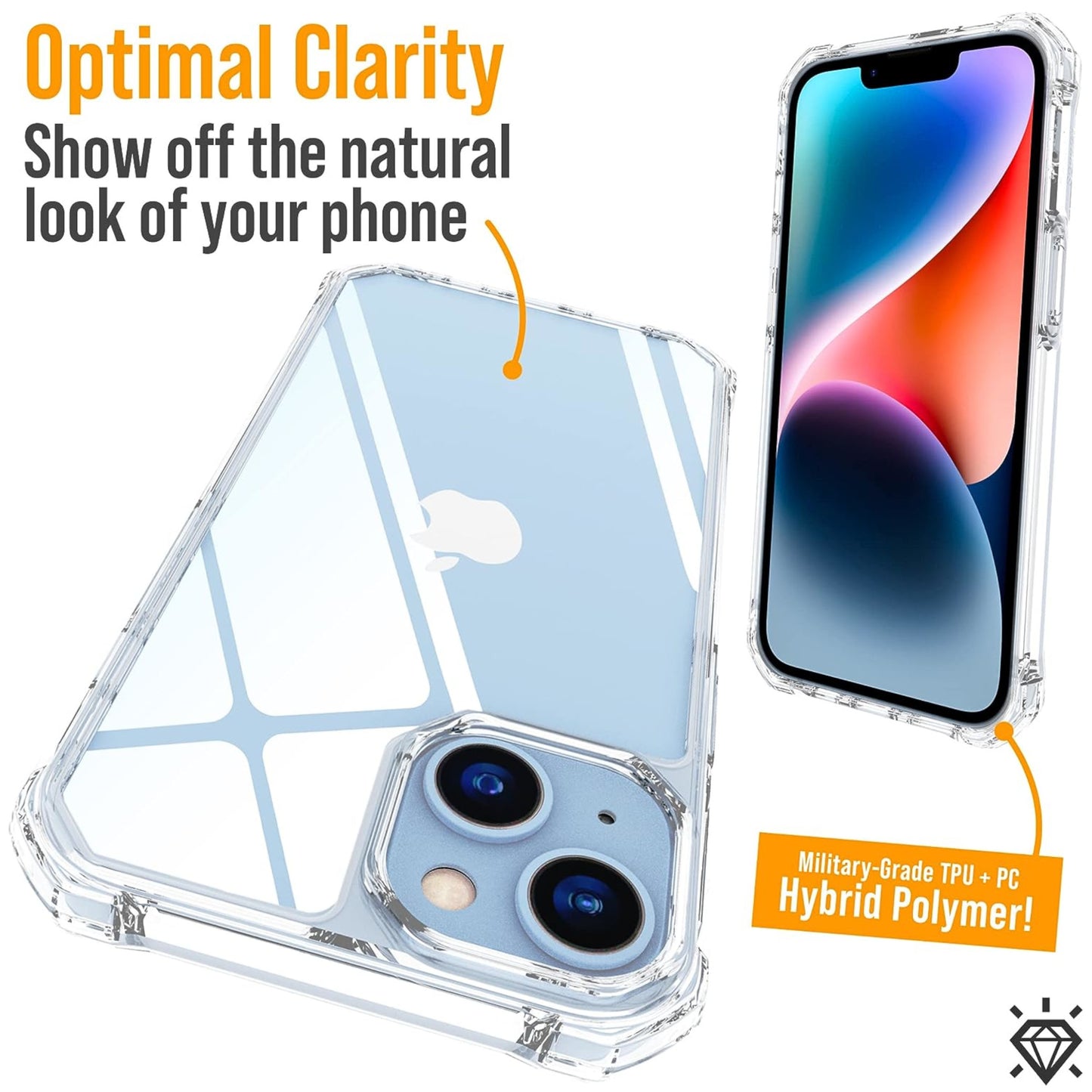 For Apple iPhone 15 (6.1") Hybrid Transparent 3in1 Corner Tough Durable Detachable Shockproof Frame Hard PC + TPU Slim  Phone Case Cover