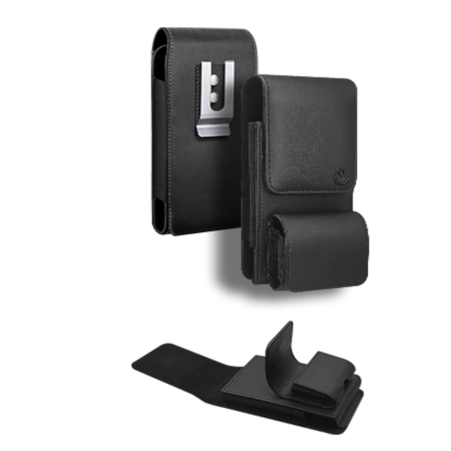 For Vertical Leather Universal Pouch 2in1 Dual Phone Holster with Airpods Holder, Metal Belt Clip Loop Holder Cover For Device Size 6.7" Case Cover Black