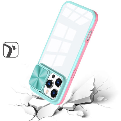 For Samsung Galaxy S24 FE /Fan Edition Hybrid Cases with Sliding Camera Cover Transparent Shockproof Bumper TPU Protective Case Cover Teal / Pink