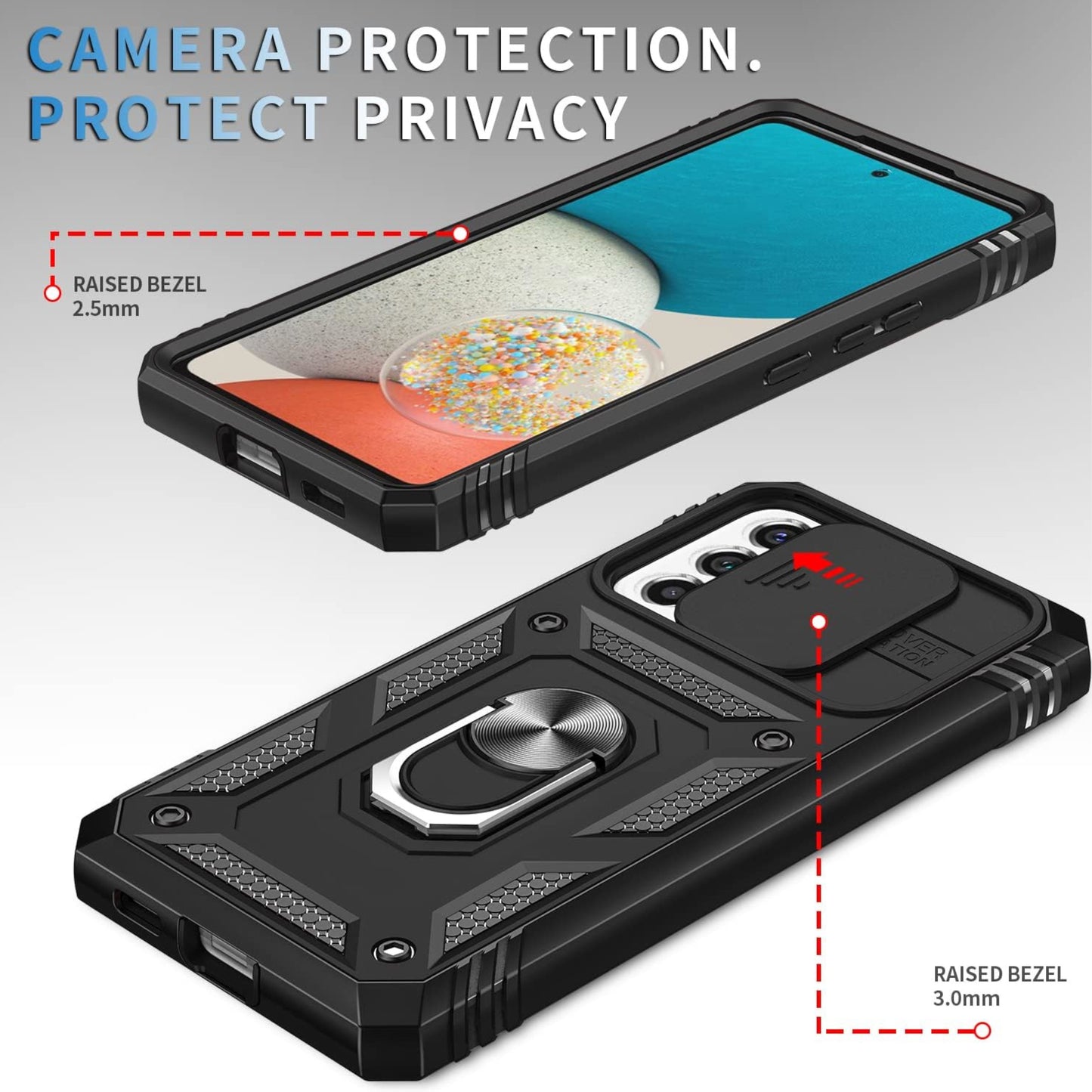 For Apple iPhone 15 (6.1") Built in Sliding Camera Lens Protection & Finger Ring Stand Holder Hybrid PC Shockproof  Phone Case Cover