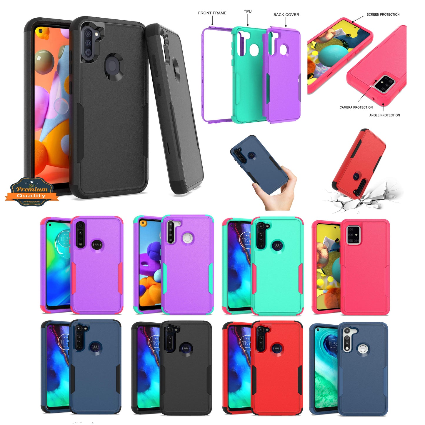 For Apple iPhone 15 Plus (6.7") Hybrid Shockproof Silicone Rubber TPU + Hard PC Heavy Duty Three Layer Body Protection  Phone Case Cover