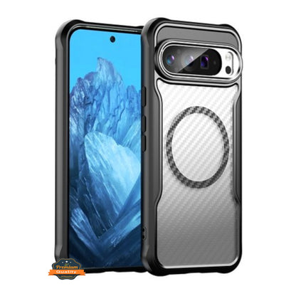 For Google Pixel 9 Pro XL (6.8") Carbon Fiber Cover Shockproof Hybrid [Compatible with Magsafe] Case Blue Case Cover Blue