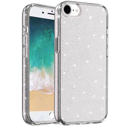 For Apple iPhone SE 4 Transparent Crystal Glitter Shiny Sparkle Bling TPU Rubber Hard PC Back Hybrid Armor Frame Shockproof Case Cover