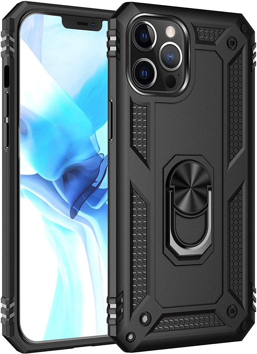 For Apple iPhone 16 Plus (6.7") Shockproof Hybrid Dual Layer PC + TPU with Ring Stand Metal Kickstand Heavy Duty Armor Case Cover