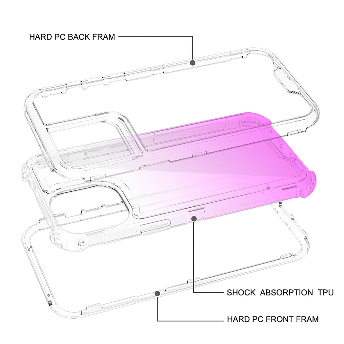 For Samsung Galaxy A06 Hybrid 3in1 Clear Two Color Tone Transparent Shockproof Rubber TPU + Hard Protective Frame Case Cover