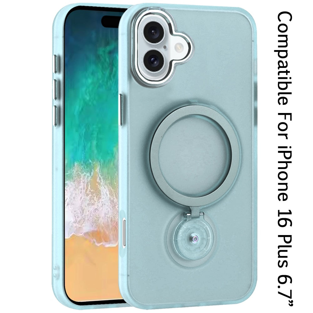 For Apple iPhone 16 Plus (6.7") MagSafe Compatible with 360 degree Circle Ring Stand Magnetic Kickstand Slim Hybrid Case Cover