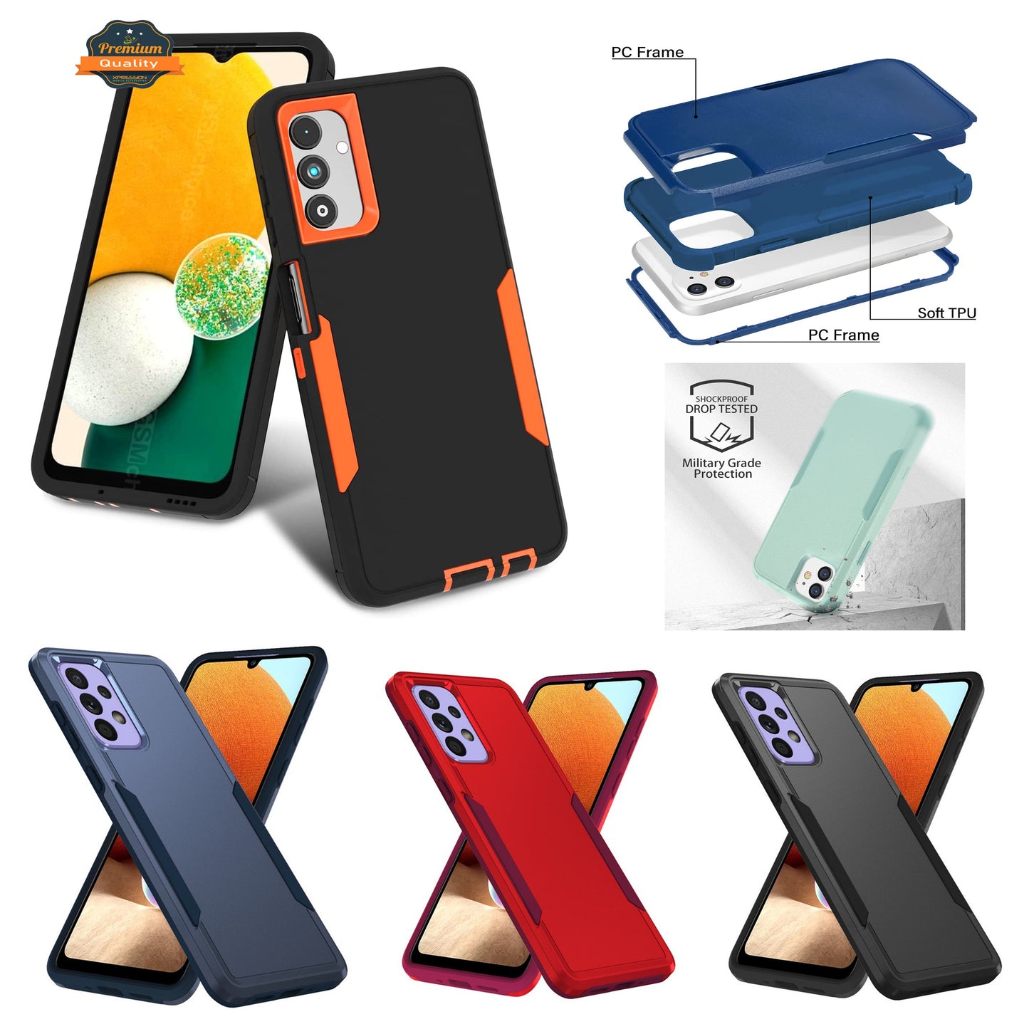 For Samsung Galaxy A16 5G Bumper Rugged Dual Layer Heavy-Duty Military-Grade Rubber TPU Defender Protective Case Cover