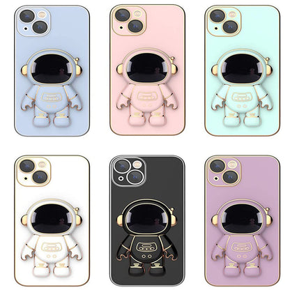 For Apple iPhone 15 (6.1") Astronaut Hidden Stand Holder Plating Hybrid Electroplated Bumper Shockproof Armor Cute  Phone Case Cover