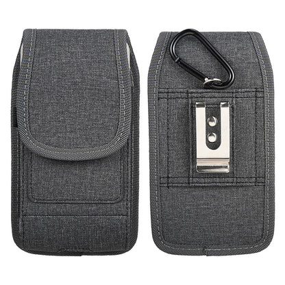 For Apple iPhone 16 (6.1") Universal Vertical Fabric Case Holster with Dual Credit Card Slots, Belt Loop & Carabiner Carrying Phone Pouch [Black]