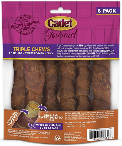 Cadet Gourmet Pork Hide Triple Chews with Duck and Sweet Potato [Dog Supplies] 6 count