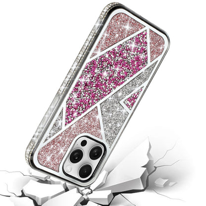 For Apple iPhone 16 Pro Max (6.9") Cute Fancy Glitter Bling Diamond Rhinestone Sparkly Bumper Fashion Shiny Hybrid Rugged TPU Case Cover Rose Pink