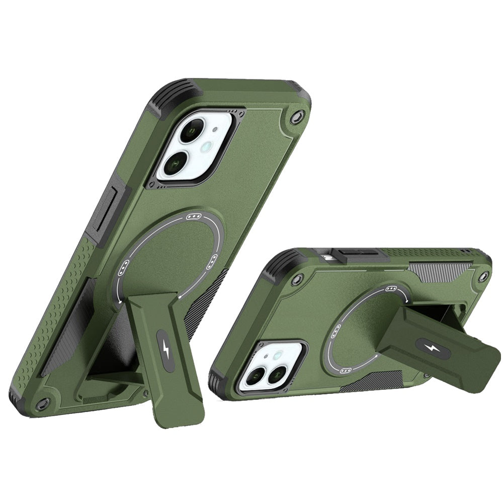 For Apple iPhone 12 / 12 Pro Case with Invisible Kickstand Compatible with MagSafe, Military-Grade Protection Shockproof Heavy Duty Case Cover Midnight Green