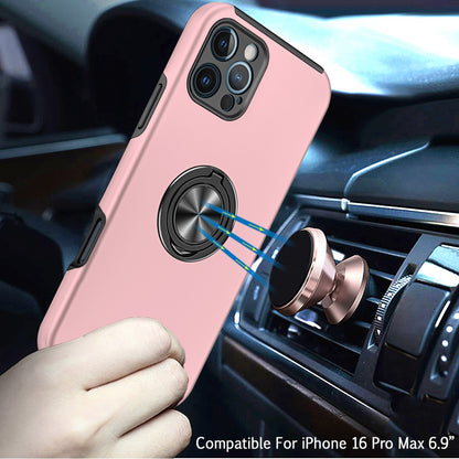 For Apple iPhone 16 Pro (6.3") Hybrid Slim Kickstand with Metal Invisible Ring Stand Holder Fit Magnetic Car Mount Shockproof Case Cover