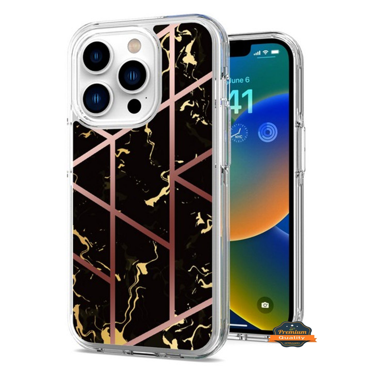 For Apple iPhone 15 Plus (6.7") Stylish Hybrid Fashion Marble Trendy Design Hard Back PC Shockproof TPU Protective  Phone Case Cover