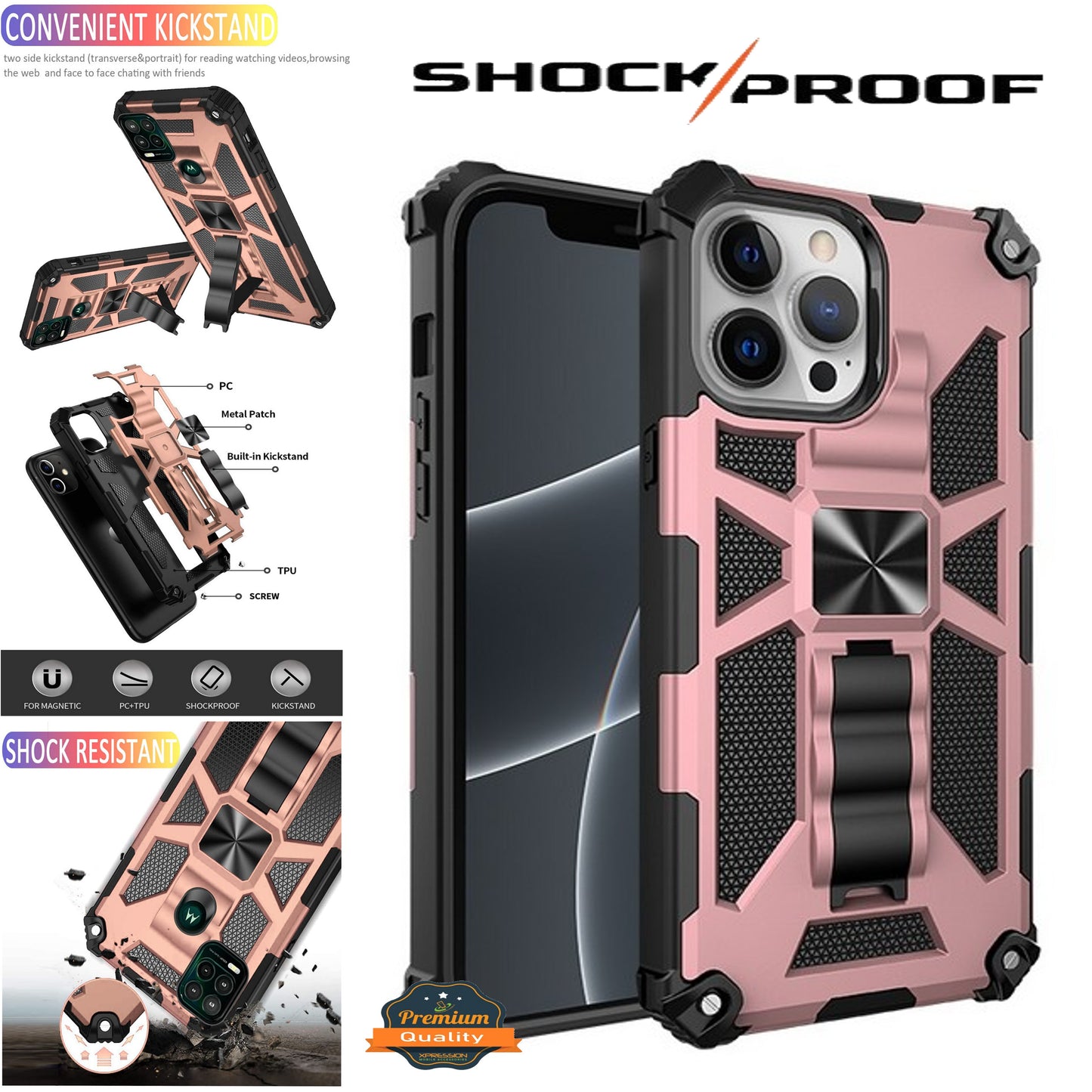 For Apple iPhone 15 (6.1") Built in Magnetic Kickstand, Military Hybrid Bumper Heavy Duty Dual Layers Rugged Stand  Phone Case Cover