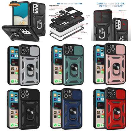 For Google Pixel 9 Pro XL (6.8") Built in Sliding Camera Lens Protection & Finger Ring Stand Holder Hybrid TPU PC Shockproof Case Cover