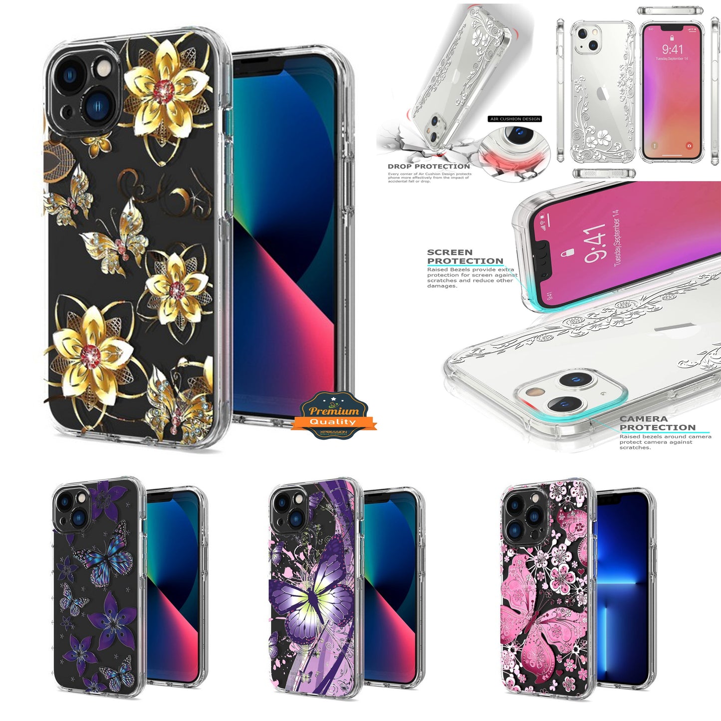 For Apple iPhone 16 (6.1") Hybrid Trendy Image Patterns Design Transparent Hard Back Shockproof TPU Rubber Case Cover