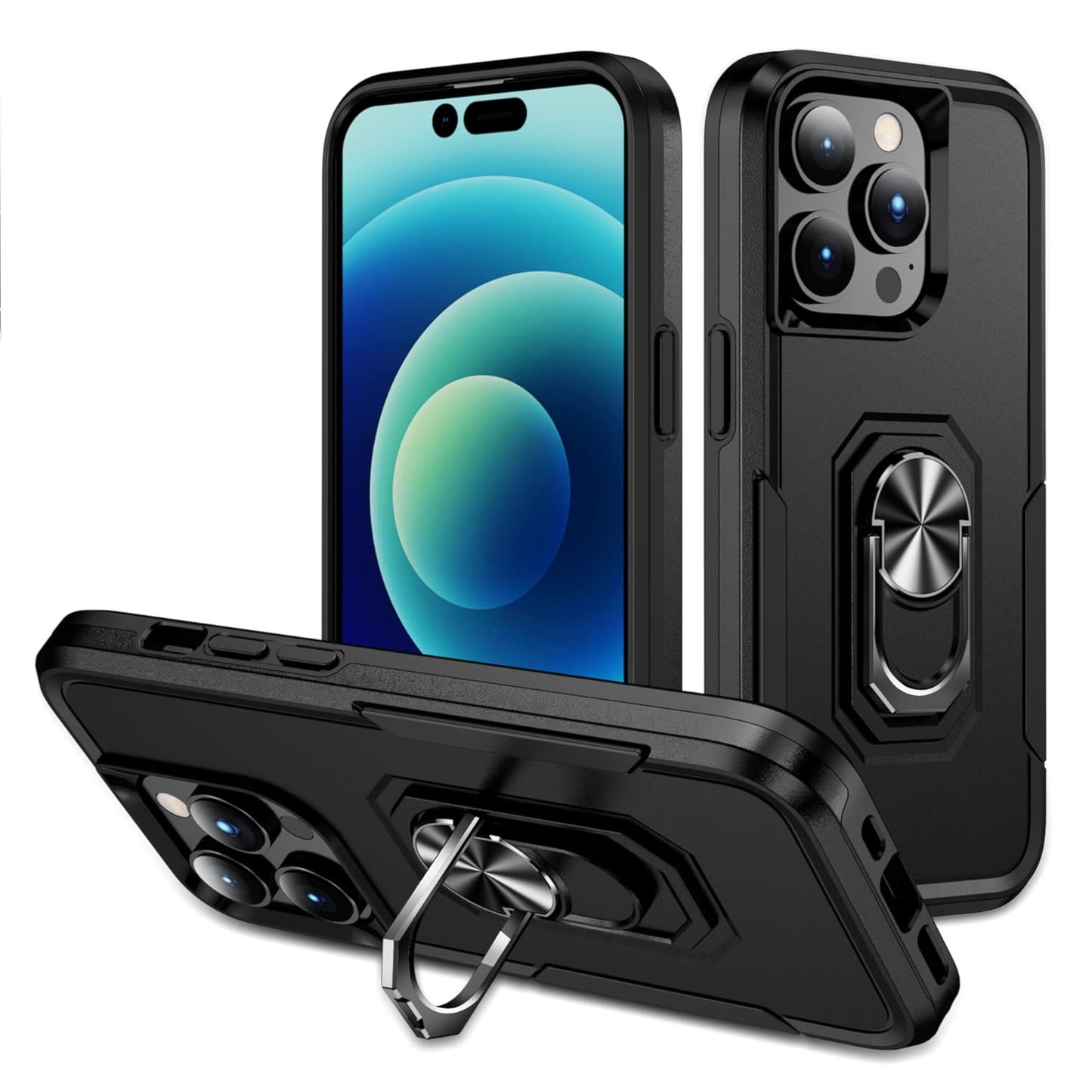 For Apple iPhone 15 (6.1") Military Grade Armor Heavy Shockproof Hybrid with Kickstand Built-in 360°Rotate Ring Stand  Phone Case Cover