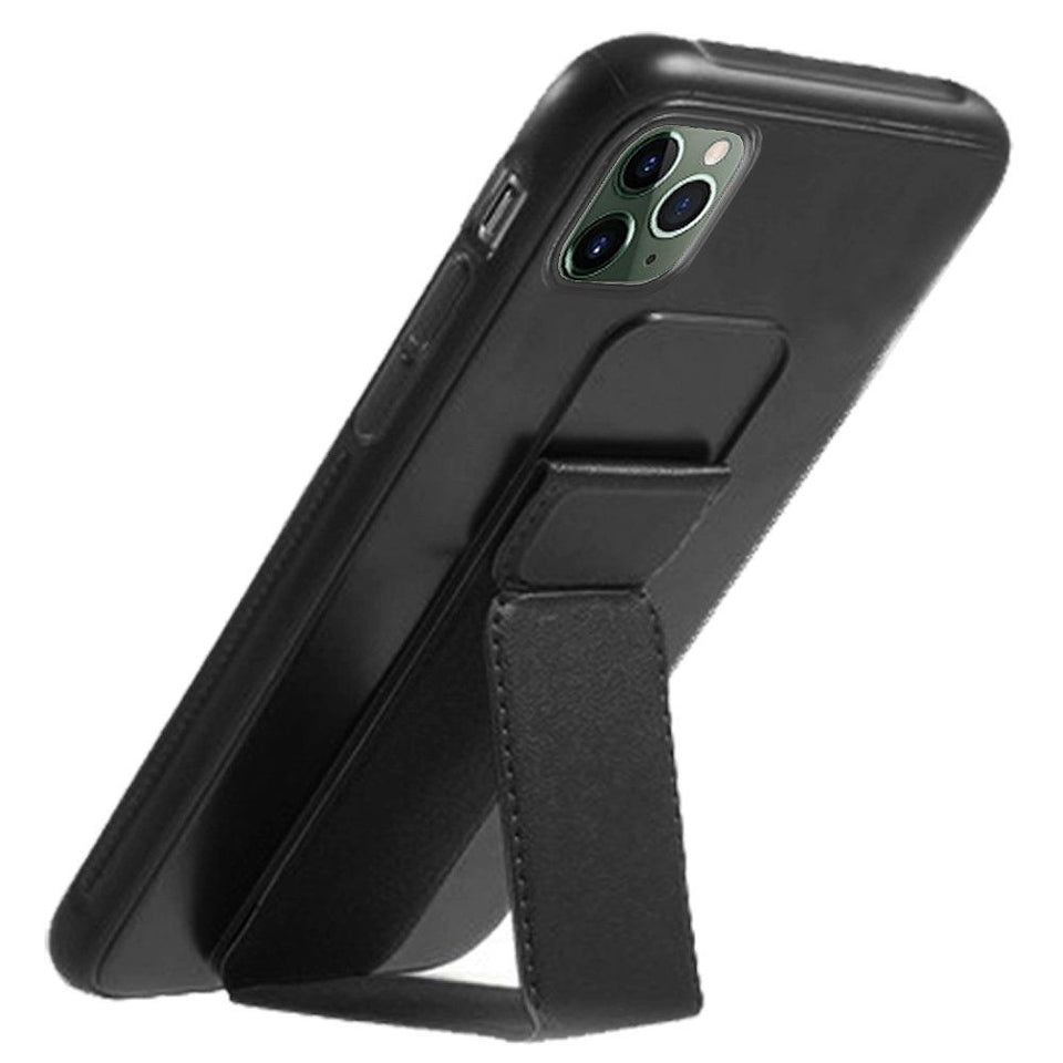 For Apple iPhone 15 Pro (6.1") PU Leather Back Foldable Kickstand Hand Strap Stand Hybrid Heavy Duty Shockproof  Phone Case Cover