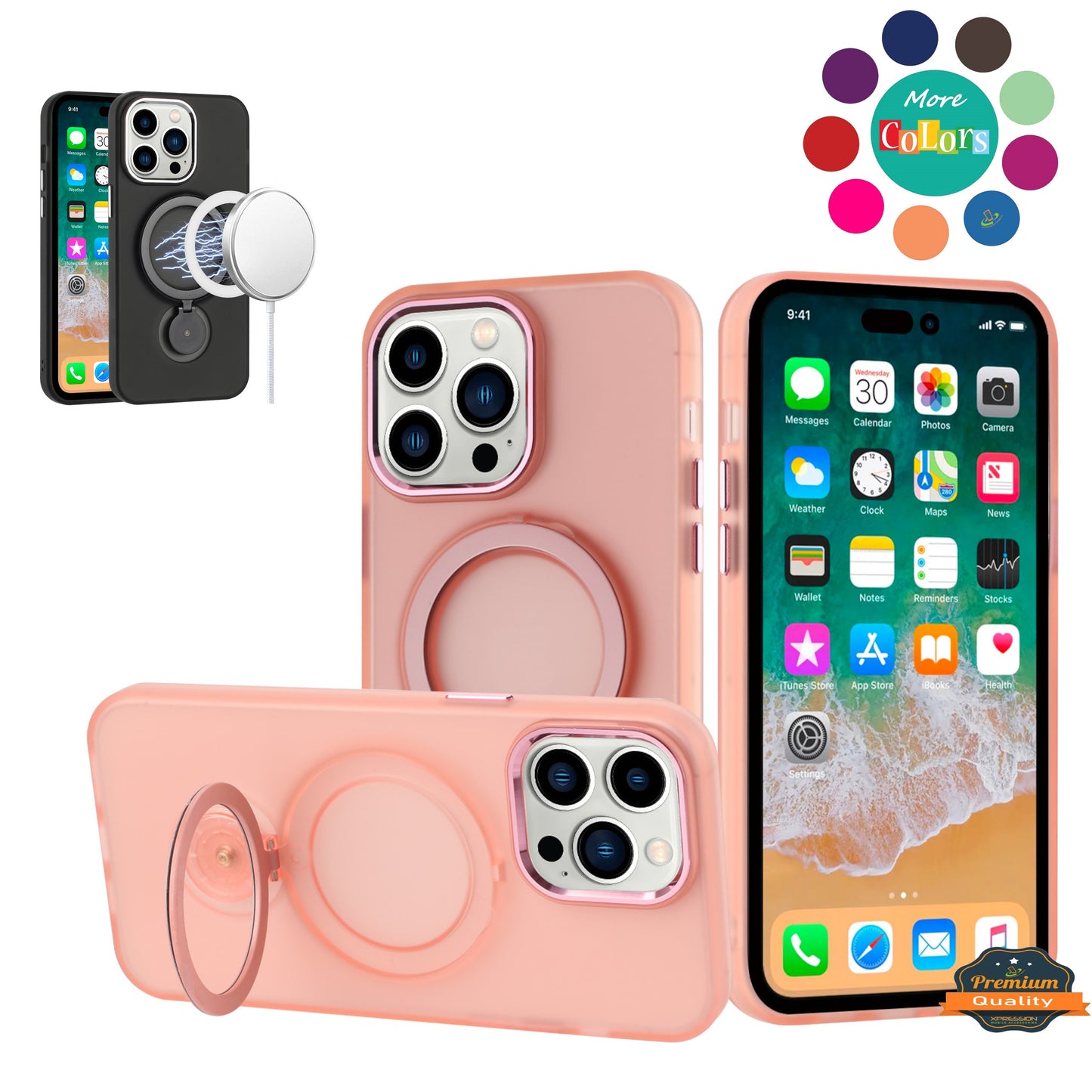 For Apple iPhone 16 (6.1") MagSafe Compatible with 360 degree Circle Ring Stand Magnetic Kickstand Slim Hybrid Case Cover