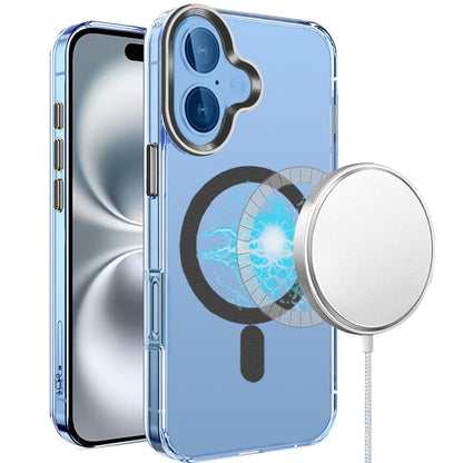 For Apple iPhone 16 (6.1") Clear Transparent Matching Circle Design Hybrid TPU Hard Shockproof [Support Magsafe Charger] Case Cover