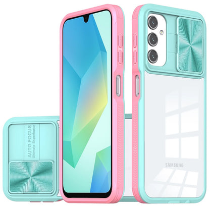 For Samsung Galaxy S24 FE /Fan Edition Hybrid Cases with Sliding Camera Cover Transparent Shockproof Bumper TPU Protective Case Cover Teal / Pink