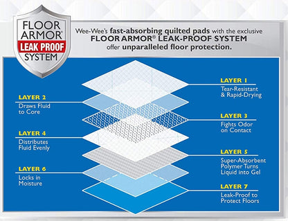 Four Paws Original Wee Wee Pads Floor Armor Leak-Proof System for All Dogs and Puppies [Dog Supplies for Dog] 200 count (2 x 100 ct box)