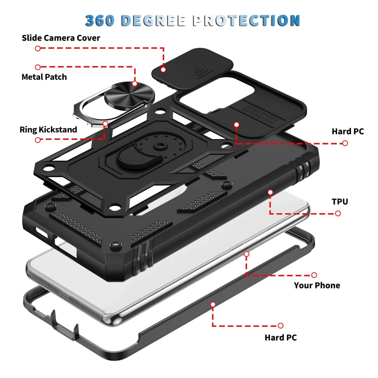 For Apple iPhone 15 (6.1") Built in Sliding Camera Lens Protection & Finger Ring Stand Holder Hybrid PC Shockproof  Phone Case Cover