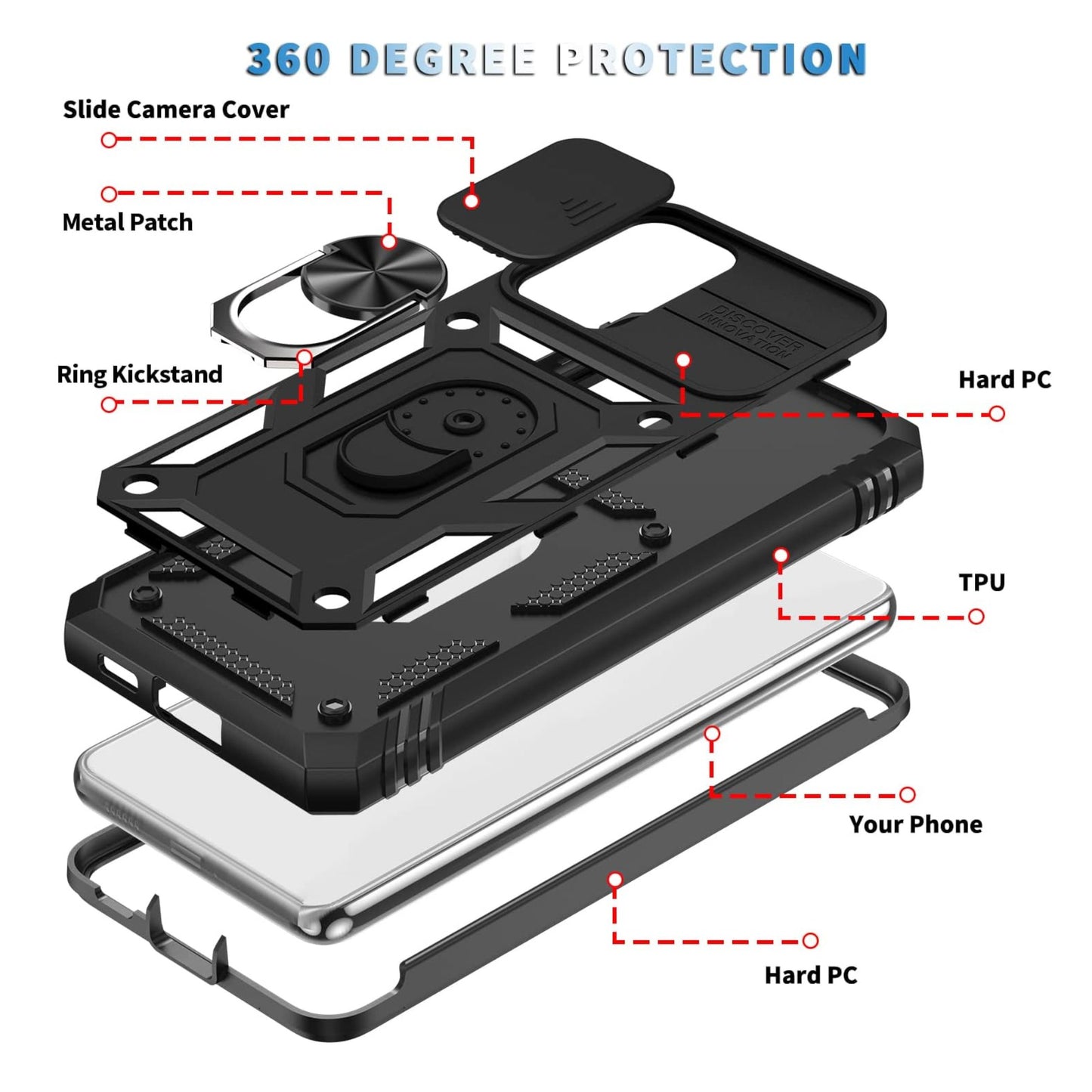 For Samsung Galaxy S24 FE /Fan Edition Built in Sliding Camera Lens Protection & Finger Ring Stand Holder Hybrid TPU PC Shockproof Case Cover