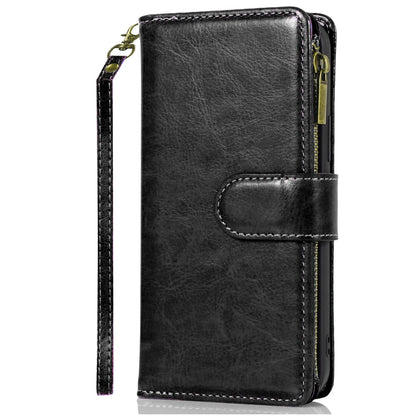 For Apple iPhone SE 4 PU Leather Zipper Wallet Case 9 Credit Card Slots Cash Money Pocket Clutch Pouch with Stand & Strap Case Cover Black