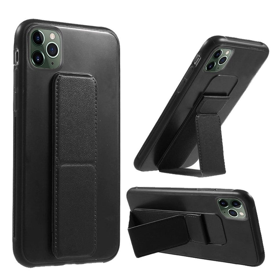 For Apple iPhone 15 (6.1") PU Leather Back Foldable Kickstand Hand Strap Stand Hybrid Heavy Duty Thin Slim Shockproof  Phone Case Cover