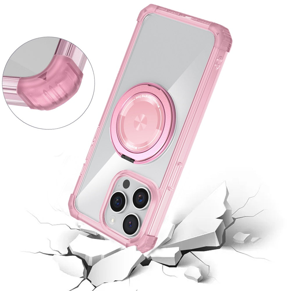 For Samsung Galaxy S22 Ultra Shield Magnetic [Compatible with Magsafe] with 360° Rotatable Ring Holder Invisible Stand Transparent Case Cover Pink