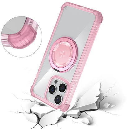 For Samsung Galaxy S22 Ultra Shield Magnetic [Compatible with Magsafe] with 360° Rotatable Ring Holder Invisible Stand Transparent Case Cover Pink