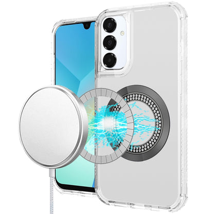 For Samsung Galaxy A16 5G Magnetic Ring Circle Bling Chrome 3in1 Hybrid [Compatible with Magsafe] Transparent Shockproof Case Cover