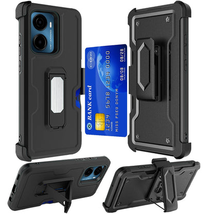 For Cricket Magic 2 5G (2024, 2nd Version) Armor Shockproof Belt Clip Holster with Credit Card Holder, Kickstand Protective Full Body Heavy Duty Hybrid Case Cover Black