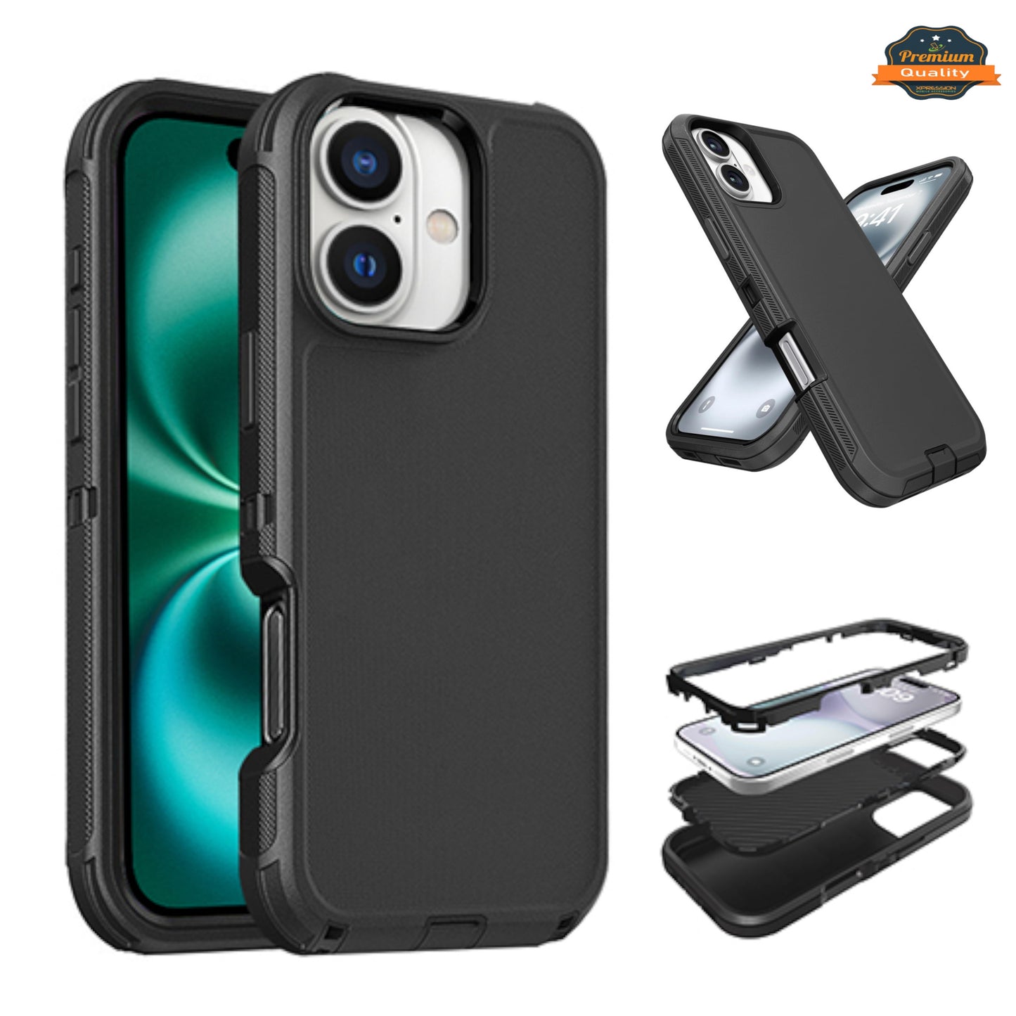 For Apple iPhone 16 Plus (6.7") 3-Layer Protection Case Shockproof Rugged Design with Enhanced Durability Hybrid Heavy Duty Protection Case Cover