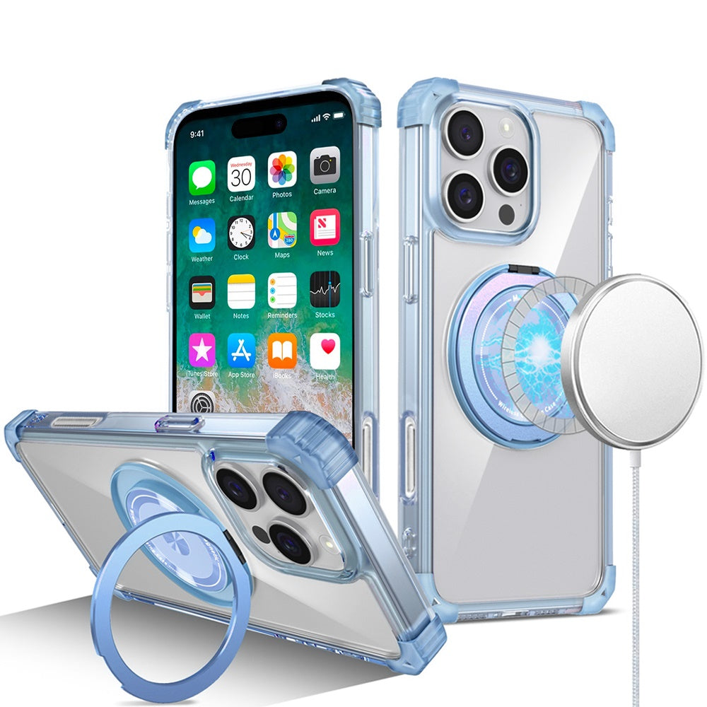 For Apple iPhone 16 Pro Max (6.9") Magnetic [Compatible with Magsafe] with 360° Rotatable Ring Holder Invisible Stand Transparent Case Cover