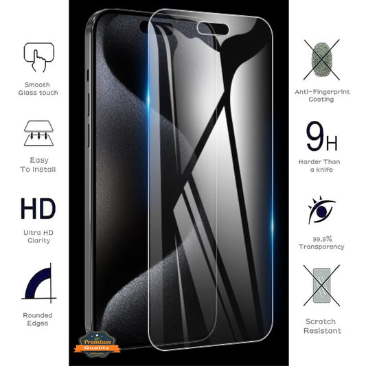 For Apple iPhone 15 Pro Max (6.7") Tempered Glass Screen Protector HD Transparent [Bubble Free, Case Friendly] 9H Glass Screen Guard Clear Screen Protector