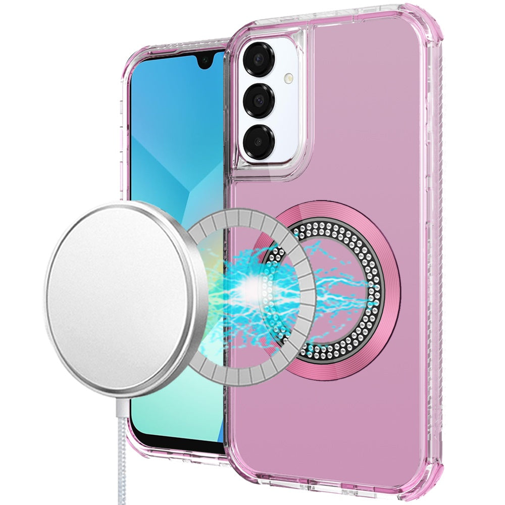 For Samsung Galaxy A16 5G Magnetic Ring Circle Bling Chrome 3in1 Hybrid [Compatible with Magsafe] Transparent Shockproof Case Cover